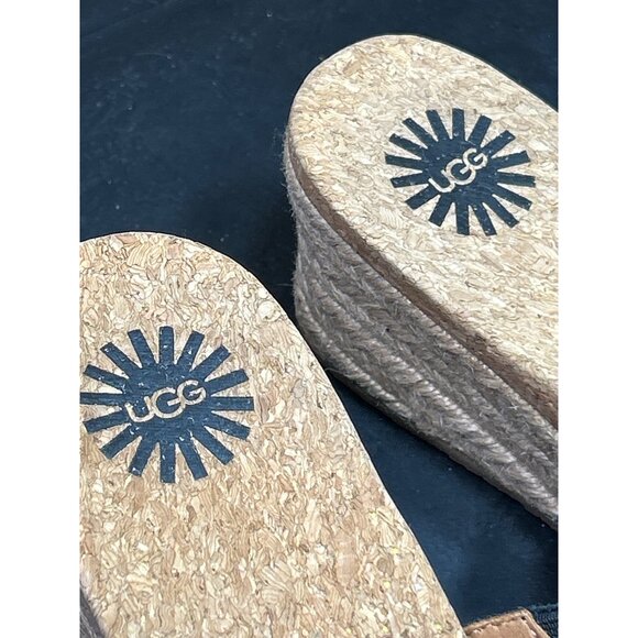 Ugg Womens Black Suede Fringe Cork Wedge Sandals Size 7 - Picture 4 of 9